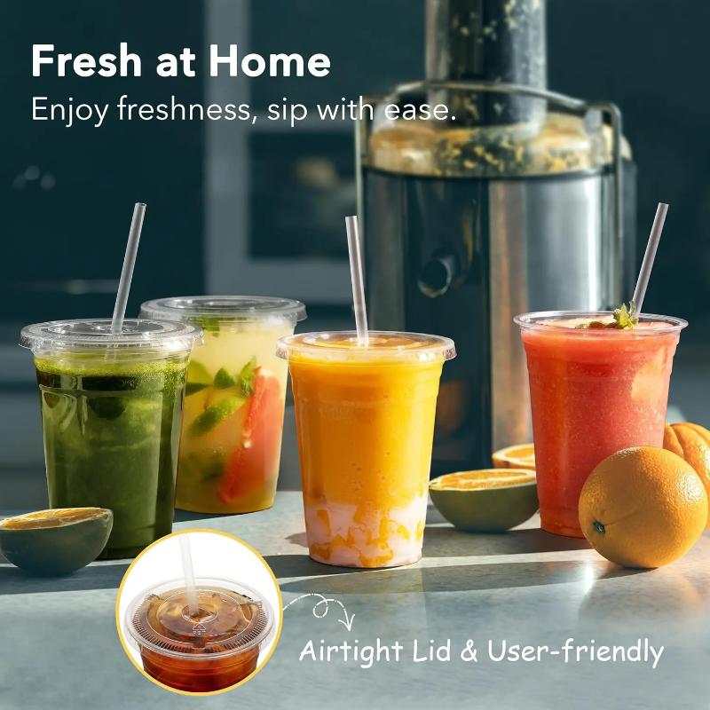 12|16oz Clear Disposable Plastic Cup Lid Perfect for Weddings Birthdays Parties Camping Smoothies Milkshakes Coffee Cold Drinks