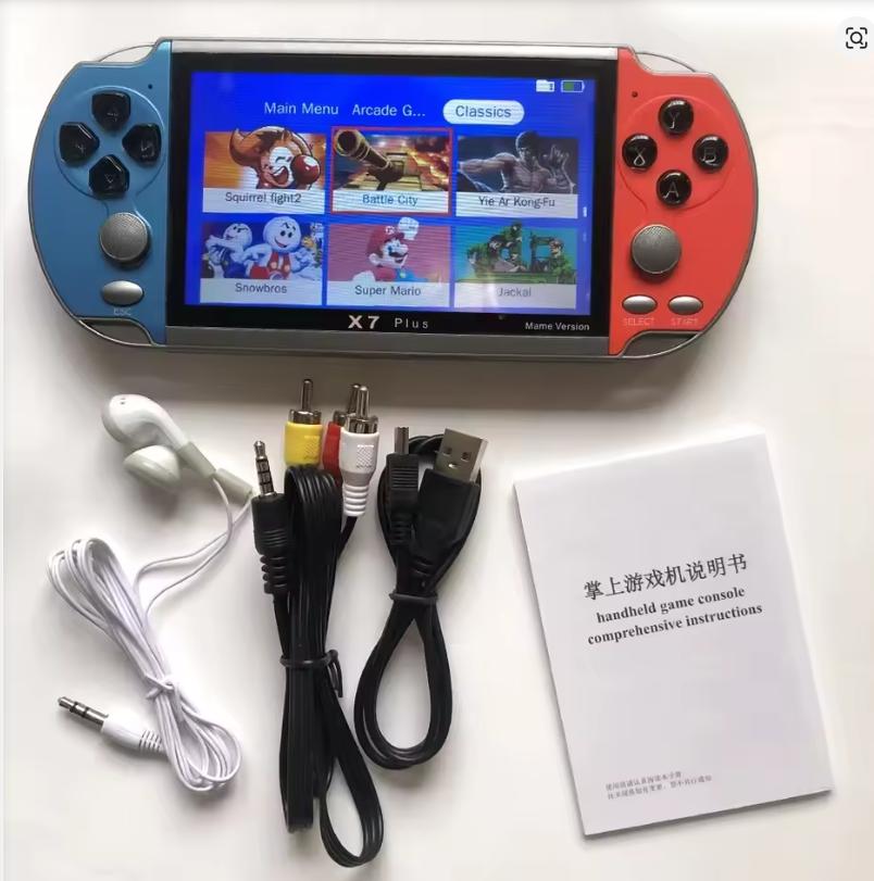 Портативная игровая консоль X7 Plus, 5,1 дюйма, предустановлено 10000 игр, портативные видеоигры, HDMI-выход и игра для двух игроков, классические аркадные, ретро