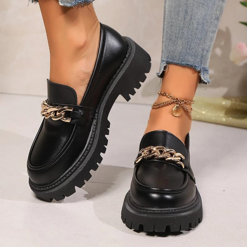 Модные туфли-лоферы женские туфли женские модные туфли Мэри Джейн с круглым носком оксфорды на платформе повседневные туфли с металлической цепочкой пряжкой женские туфли на каблуках