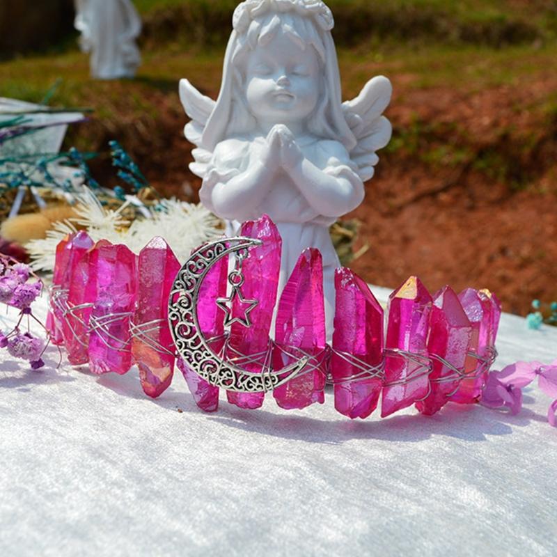 Королевские короны-ободки Натуральные хрустальные повязки для волос Женские аксессуары для волос ручной работы для свадьбы, вечеринки Лунной ведьмы, костюмов