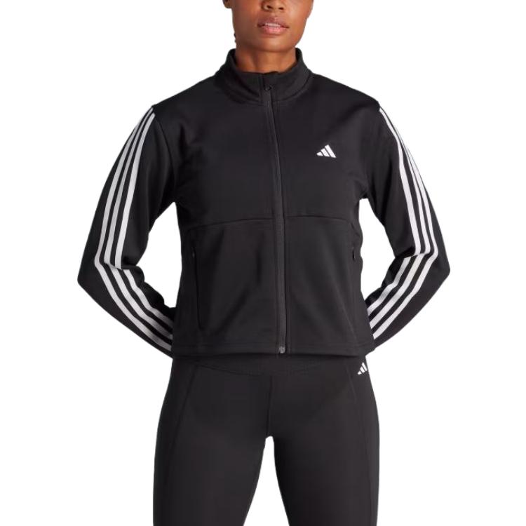 adidas Повседневная свободная куртка с воротником-стойкой и молнией в полоску, женская верхняя одежда, черная HZ5615