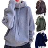 Women Sweater Pile Collar Drawstring Hooded Long Sleeve Knitting Tops Solid Color Casual Loose Fit Knitwear