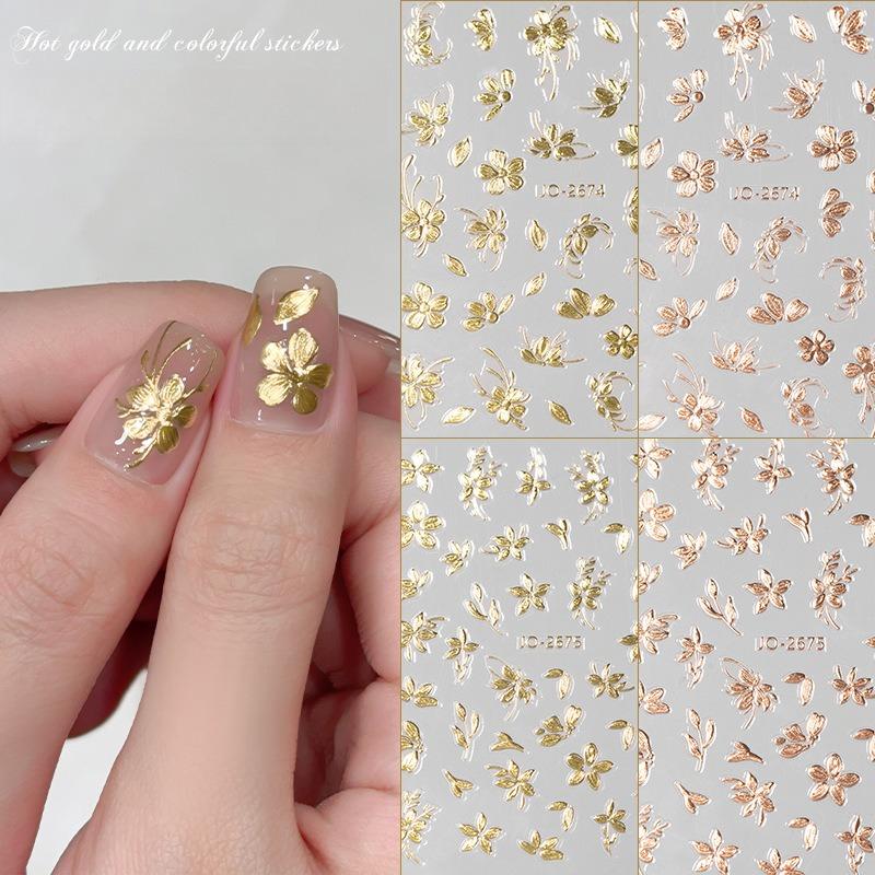 New Retro Nail Art Hot Stamping Stickers Embossed Flower Branches and Jade Leaves Nail Art Decorations