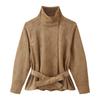 ZA Womens 2026 Fall Faux Suede Belted Jacket Casual Stand Collar Slim Fit Outerwear