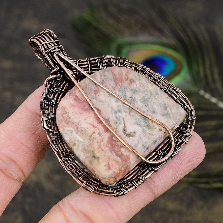 Rhodochrosite Gemstone Copper Wire Wrap Jewelry Pendant 2.76