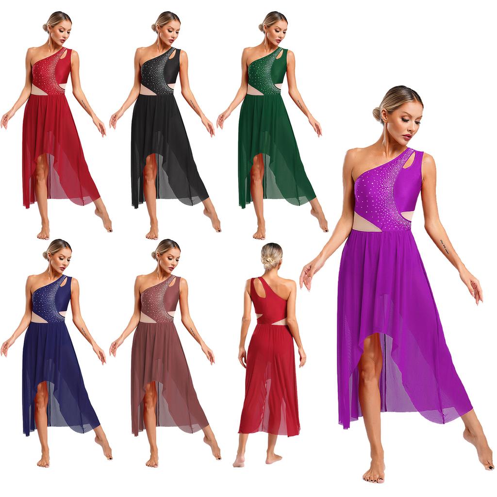 Женский безрукавный стразы сетчатый современный лирический танцевальный купальник платье балет гимнастика катание на коньках сценическое выступление танцевальная одежда