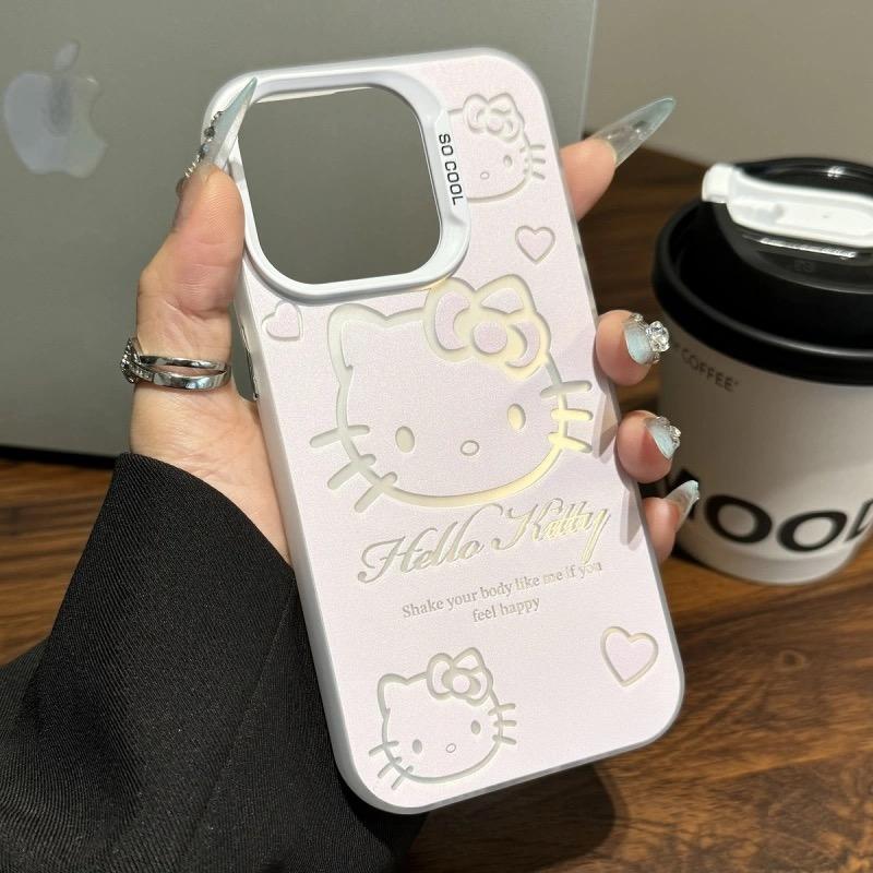 Luxury Pink Hello Kitty With Bracket Phone Case For iPhone 16 15 14 13 12 11 ProMax XR XS 7 8 Plus Soft Anti Drop Silicone Cover