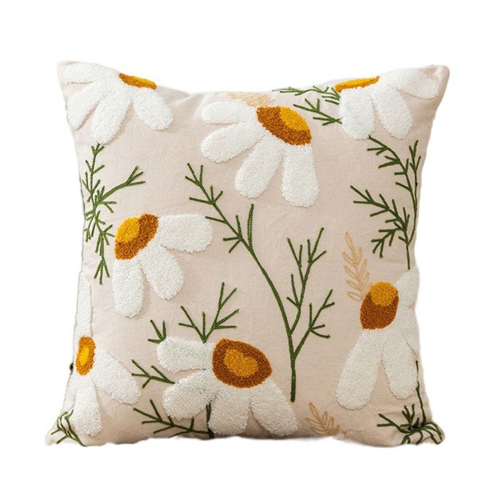 Pastoral Style Flower Pattern Pillowcase Embroidered Flower Cushion Cover Living Room/Office