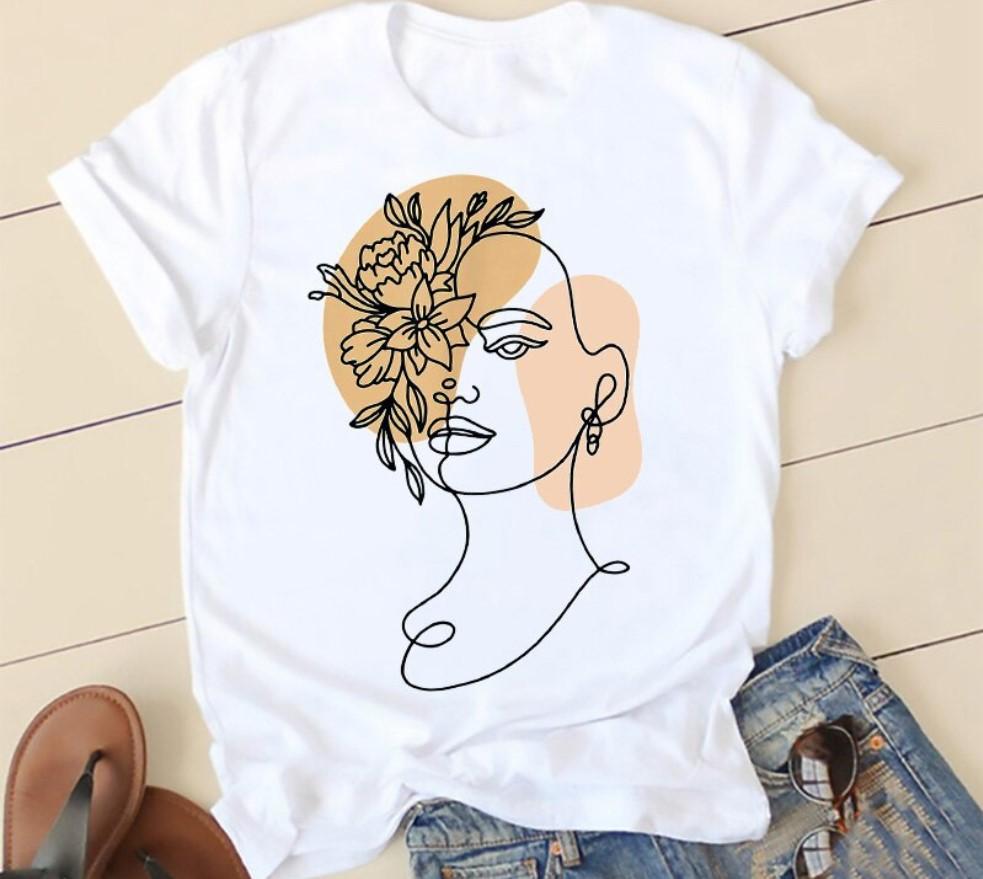 Creative Face Graphics Woman Graphics 90S Blouses Harajuku Summer Short Sleeve O-Neck White Female Tops Streetwear Y2K Clothing