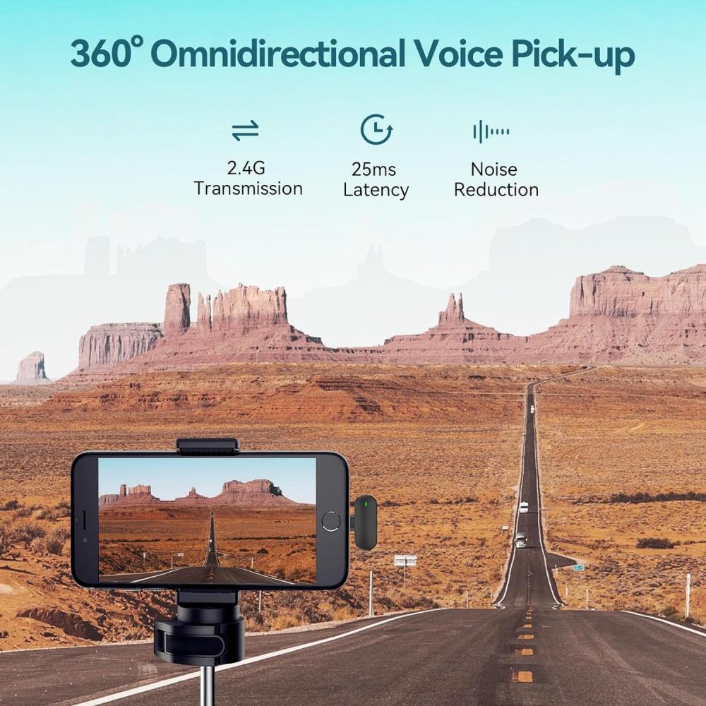 Wireless Lavalier Microphones ,2 Pack 2.4G Clip On Lapel Mini Mic with Noise Cancellation for Video Recording,Interview,Vlog,Live Streaming