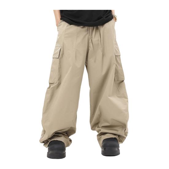 Мужские брюки-карго, свободные, широкие, винтажный стиль, эластичный пояс на шнурке, множество карманов, уличные брюки в стиле хип-хоп, длинные брюки