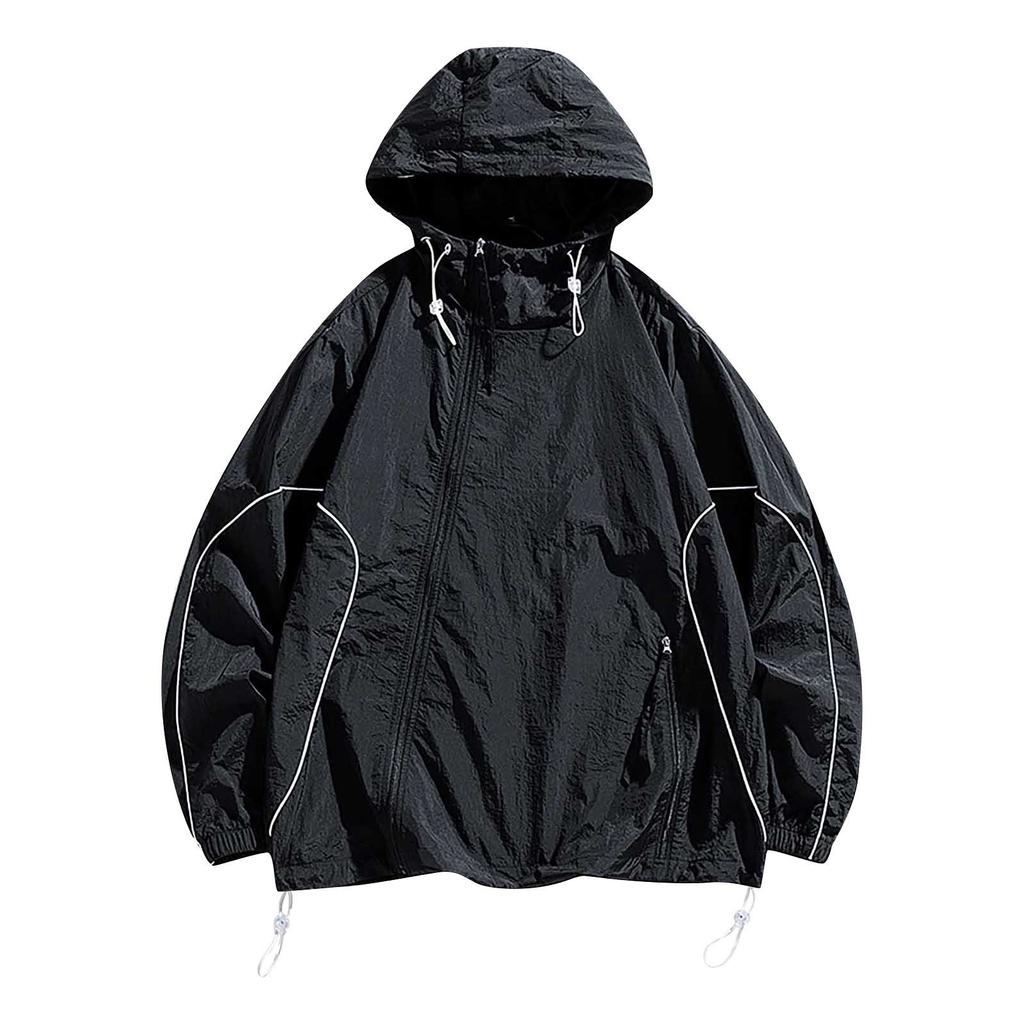 Летняя унисекс модная однотонная тонкая куртка на молнии с капюшоном и солнцезащитным козырьком