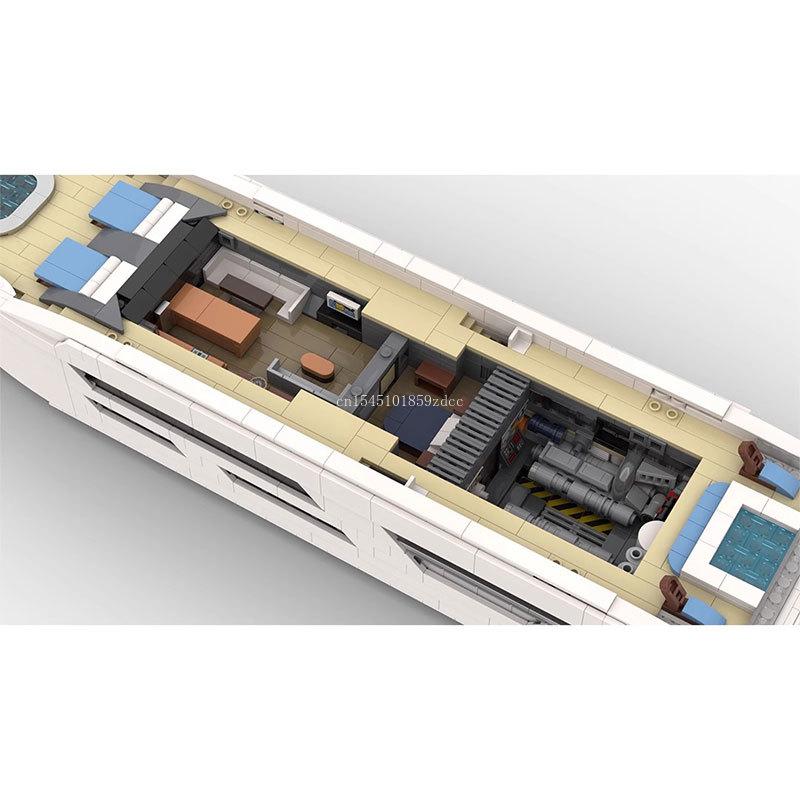 MOC Midi-Scale Luxury Yacht White Ship Model Building Blocks Boat Assemble Constructor Aldult Idea Set Bricks Toys Gifts