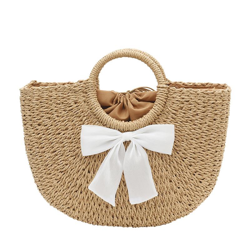 Simple and Versatile Portable Semi-round Straw Woven Bag, New Large-capacity Woven Bag, Holiday Wind Beach Bag, Hand Carry Vegetable Basket
