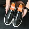 Мужские повседневные кожаные туфли на плоской подошве, новые трендовые мужские туфли, нескользящие резиновые мокасины, блестящие мокасины, универсальные мужские туфли-монки с ремешком