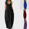 Women Pocket Long Dress Sexy V-Neck Sleeveless Loose Casual Dresses Summer Spaghetti Strap Solid Color Beach Maxi Dress