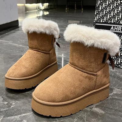 Черные замшевые кожаные женские зимние толстые плюшевые теплые ботинки на платформе для снега модные меховые хлопковые туфли на толстой подошве Botas De Mujer