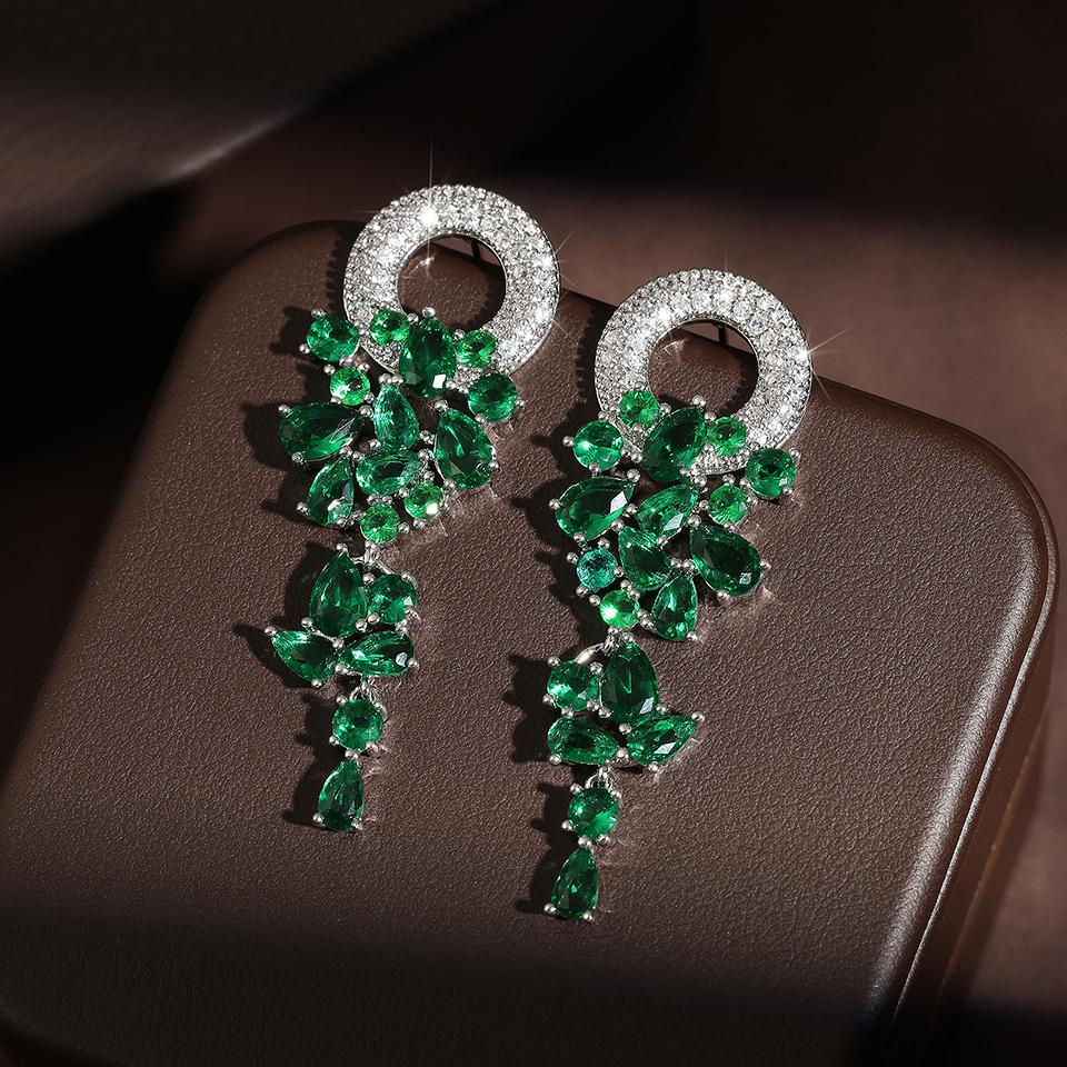 ZAKOL Vintage Sparkling Zircon Flower Dangle Earrings for Women Luxury Crystal CZ Bridal Long Earring Engagement Zircon Gift