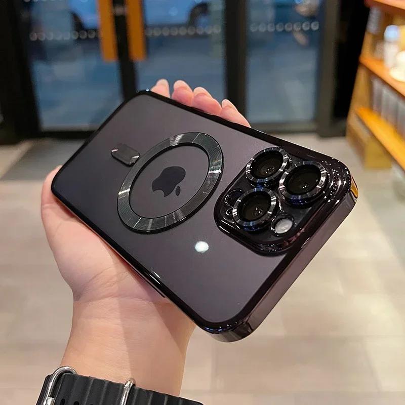 Luxury Transparent Magsafe Wireless Charging Case For iPhone 16 15 14 13 12  Pro Max Plus Magnetic Camera Lens Protector Cover