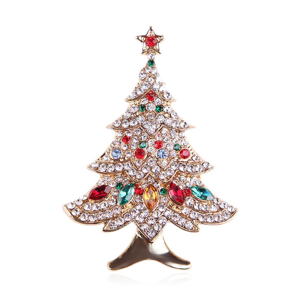 Christmas Brooches, Creative Gift Suit Accessories, Women's Corsages, European And American Retro Rhinestone Christmas Tree Pins.