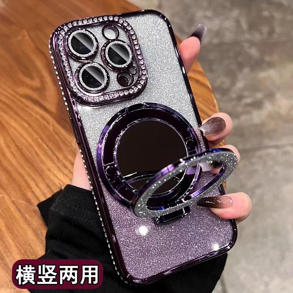 For IPhone 17 Luxury Electroplated Rhinestone Glitter for Apple 16 Promax Phone Case Mirror Magnetic Bracket 15