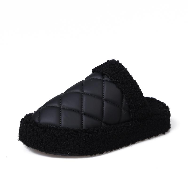 Модные тапочки. Толстая подошва. Плюшевые тапочки. Плюшевая плоская подошва. Резиновая искусственная ткань. Плоские туфли для женщин. Модные и удобные.