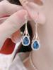 Earrings With Korean Temperament Women'S Blue Love Crystal Earrings Ear Hooks Luxurious Temperament 2024 New Trend