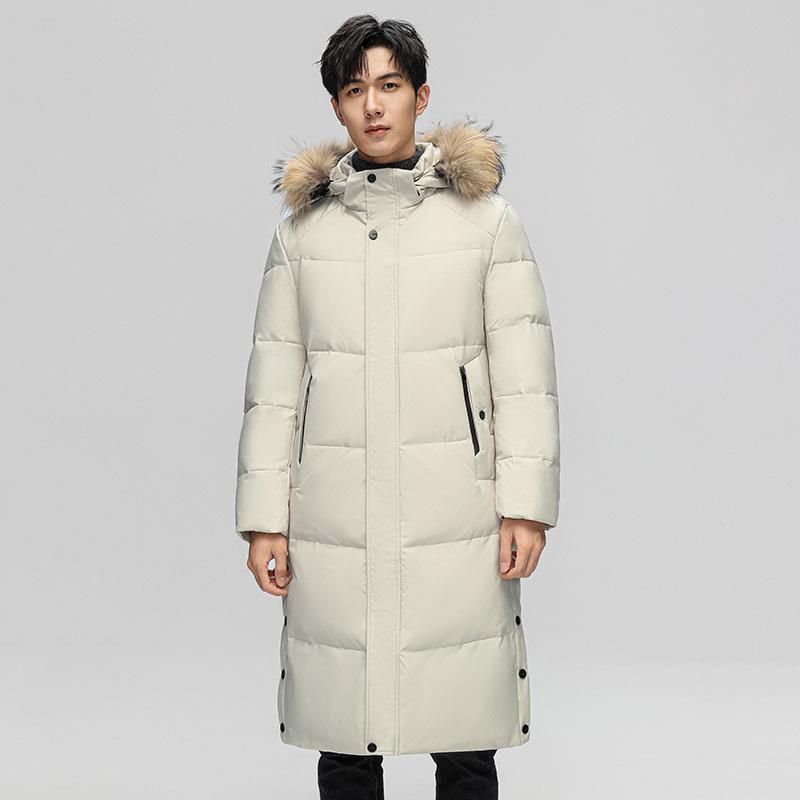 Winter Down Jacket Men's Long Over-knee Thickened Warm Hooded Jacket Couple