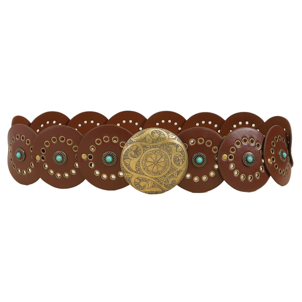 Exaggerated Wide Boho Disc Belt Rivet Carved Buckle Waist Belt Woman Vintage Belt  Dress Decoration