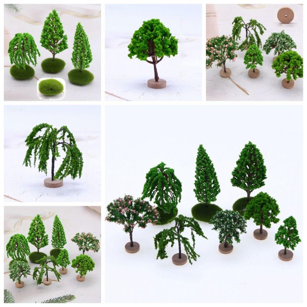 Artificial Moss Rocks/Wooden Base Model Trees Natural Green Dollhouse Mini Tree Building Model