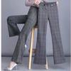 Women's Commuter High Waist Casual Wide Leg Pants Plaid Flared Pants
