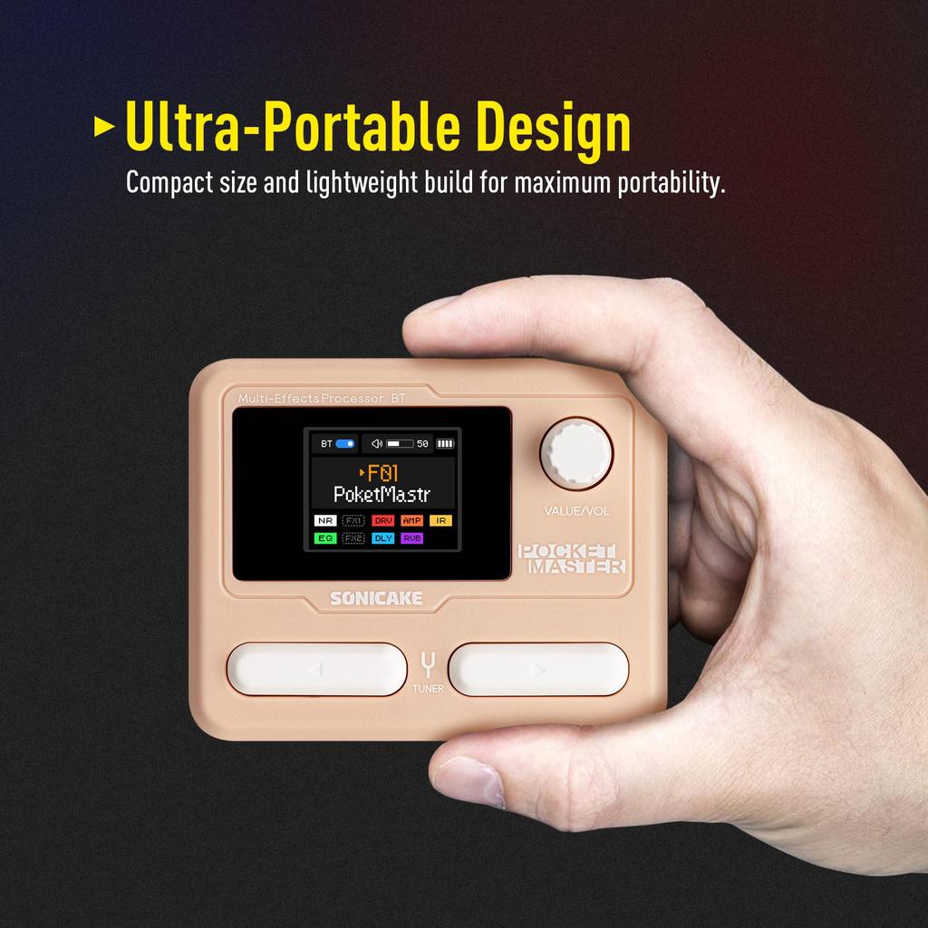 SONICAKE Pocket Master Портативная мультиэффект-педаль 100+ эффектов Моделирование усилителей для гитары, баса, акустики IR-кабинеты Стерео OTG USB-аудио Перезаряжаемая Розовый