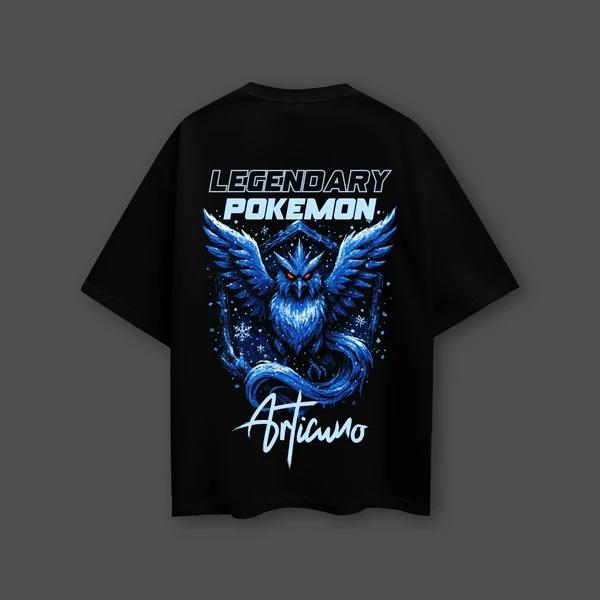 Pokémon Anime Printed Articuno Oversized Black Tshirt Men and Women Breathable High Quality Y2K Short Sleeve Summer Tshirt