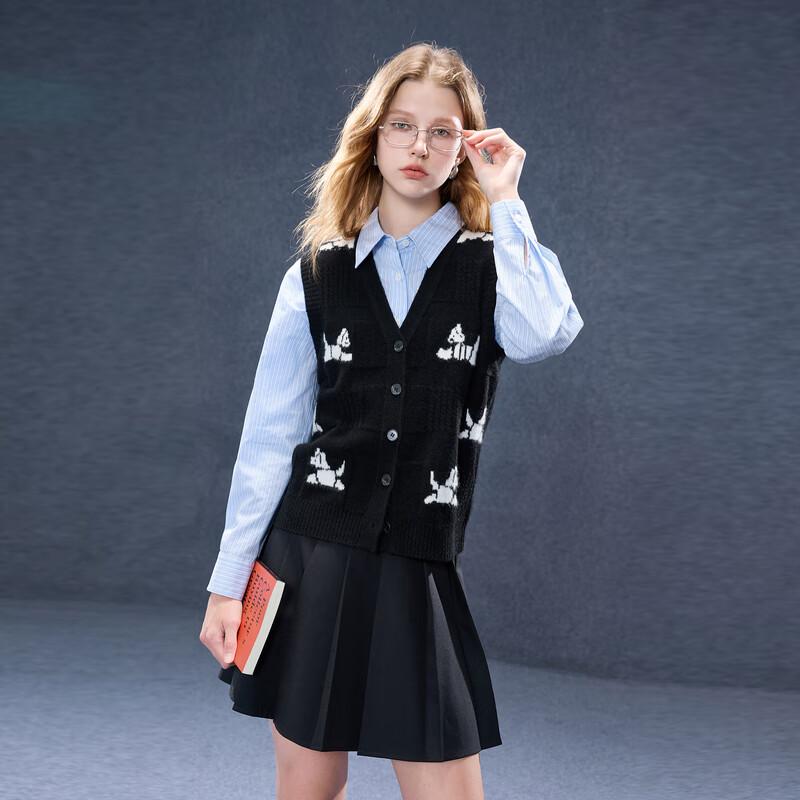 Sancai 2025 Autumn V-Neck Jacquard Knit Vest