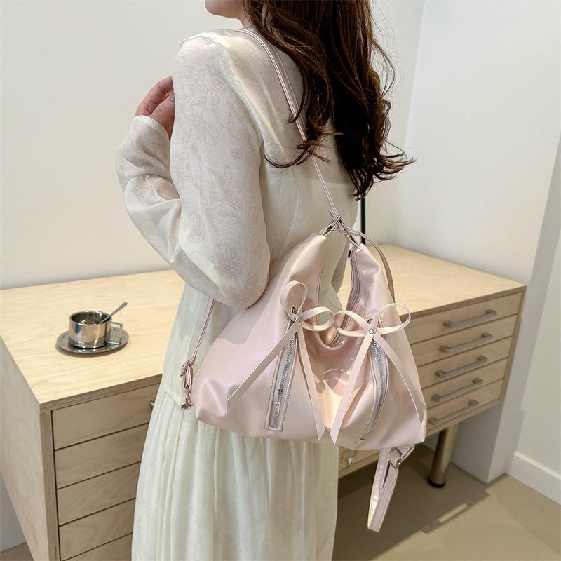 Fashion Bow Design Women's Shoulder Hobos Bags Casual Soft Pu Ladies Backpack Handbags Simple Solid Color Girls Underarm Tote