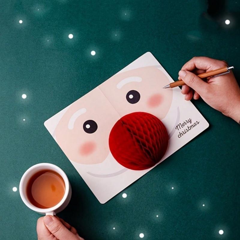 2 шт./набор 3D всплывающих рождественских открыток с конвертом и наклейками-марками - Санта, С днем рождения, Простые поздравительные открытки, Рождественские открытки