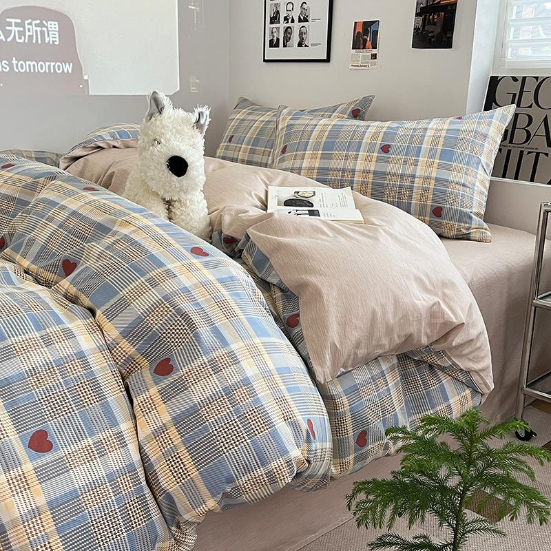 Простой хлопковый комплект из четырех предметов в скандинавском стиле, пододеяльник в весеннюю полоску, Наньтун, 40 ниток, полностью хлопковая простыня, пододеяльник, комплект из трех предметов