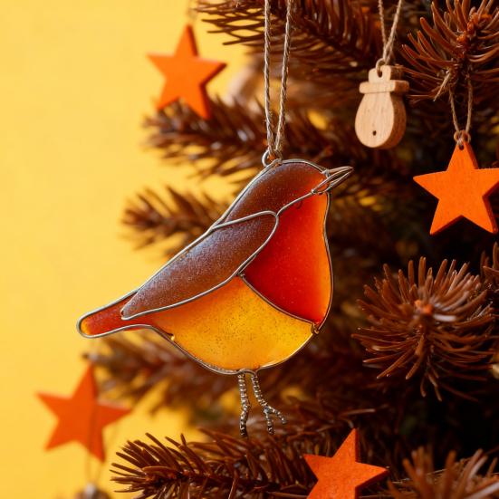 Sea Glass Bird Ornaments Handmade Ocean Style Hummingbird Bluebird Hanging Decoration Sea Glass Art Keepsake for Coastal Xmas Tree Decor