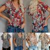 Elegant Womens Summer V Neck Short Sleeve T Shirt Featuring Vibrant Floral Print Design