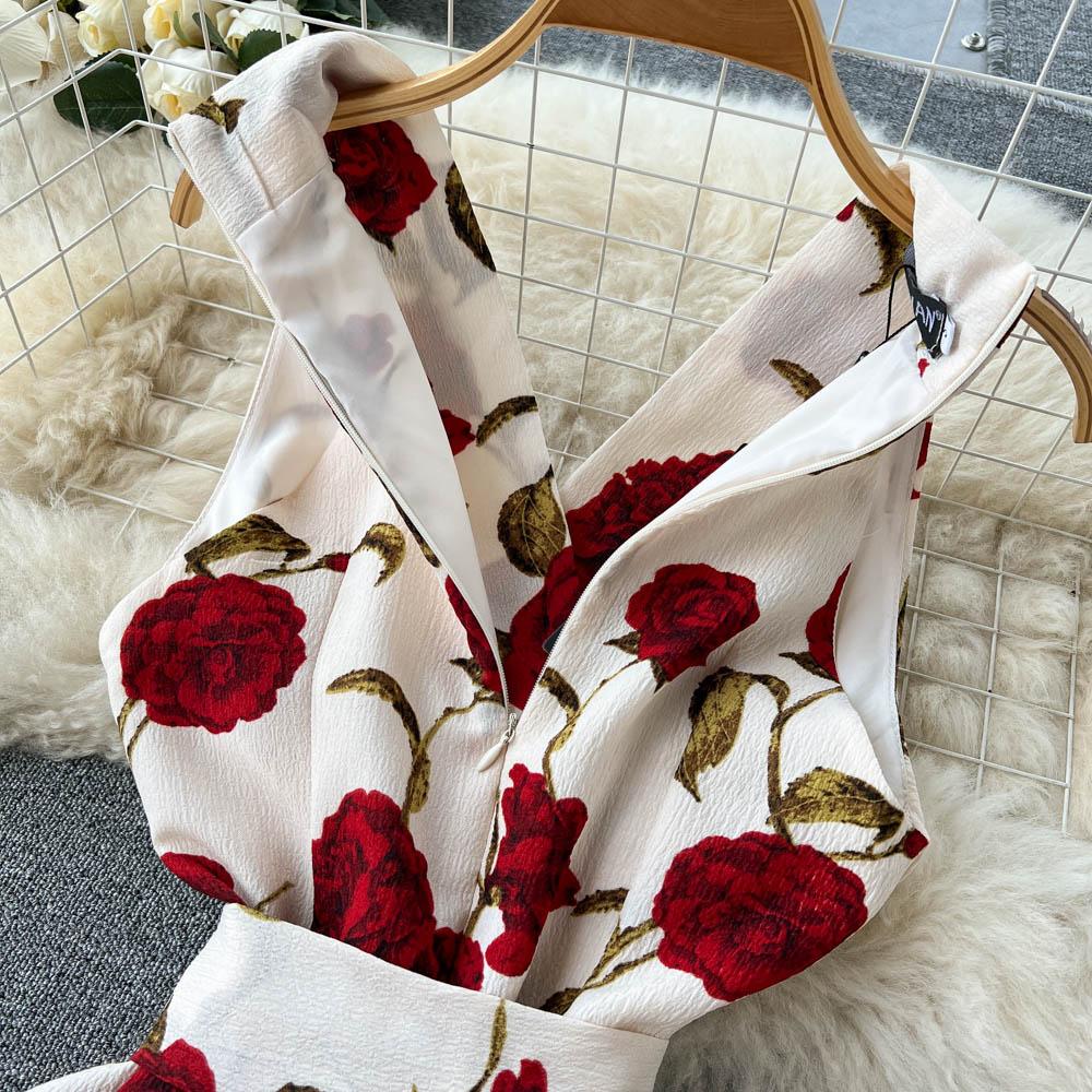 RUGOD Платье с принтом в стиле ретро, ​​лето 2022, новое тонкое платье средней длины с v-образным вырезом и завязкой на талии, летнее платье с v-образным вырезом и поясом