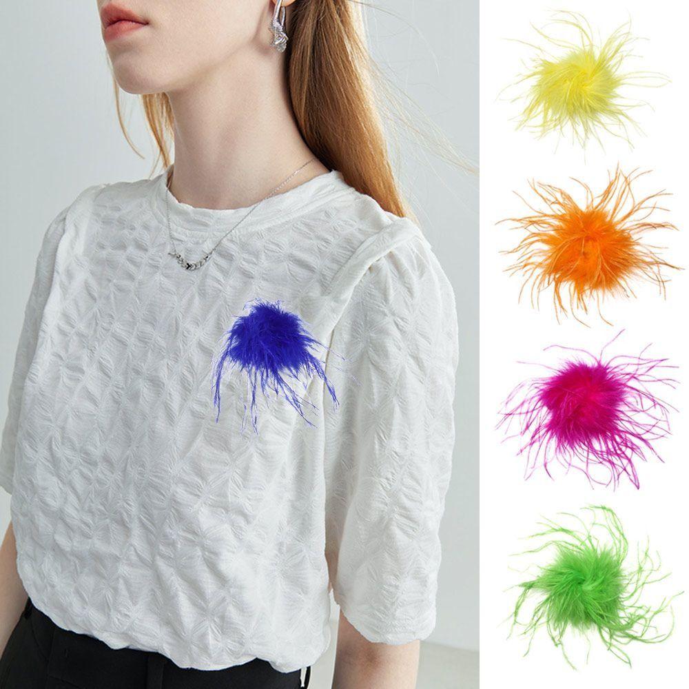 Lightweight Ostrich Feather Brooch Anti-slip Sweater Coat Pin 2024 Dress Suit Corsage  for Women