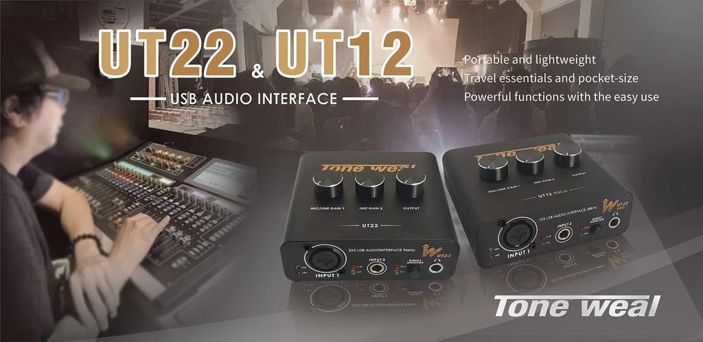 TONE WEAL UT22 USB Аудиоинтерфейс Высококачественный XLR Предусилитель для Микрофона Инструмент Наушники Совместимость с – 24-бит/96 кГц,