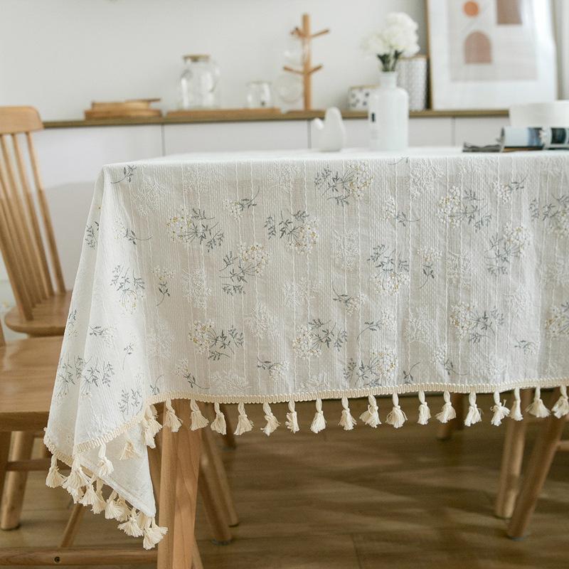 Linen Cotton Floral Daisy Tablecloth Photography Backdrop Cover Kitchen Decor