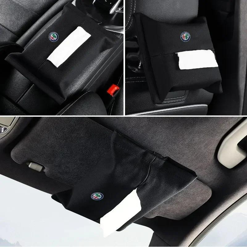 MQHWD1 Suede Car Hidden Tissue Holder Box For Alfa Romeo Giulia Stelvio Giulietta 156 159 147 Mito Tonale Brera Disco Auto Accessories