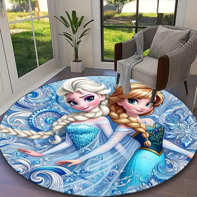 1pc Digital Printed Chair Rug for Home Office Use, Elsa And Anna Frozen Purple Sparkle Carpet Appropriate for All Seasons, Soft Round Carpet