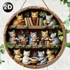 1 Piece Classic Wooden Cat Reading Wall Art, 2D Round Retro Style Decorative Sign, Multipurpose Wall Hanging for Bedroom, Office, Garden, Wedding, Bir