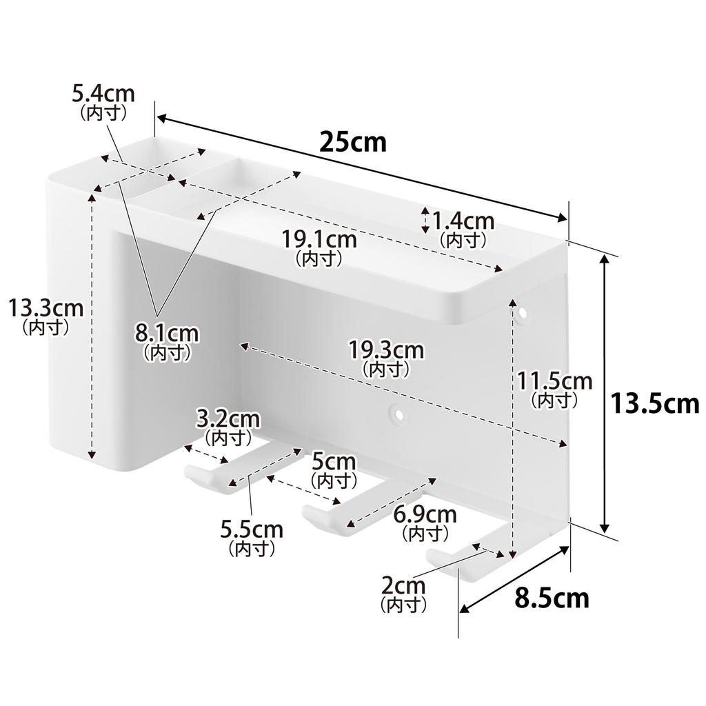 Yamazaki Tower Hair Dryer Hair Iron Holder with 25cm W x D x H Drywall Tweezers and Wood Screws for Less Visible Model 10254 Wall-Mounted & Tray,