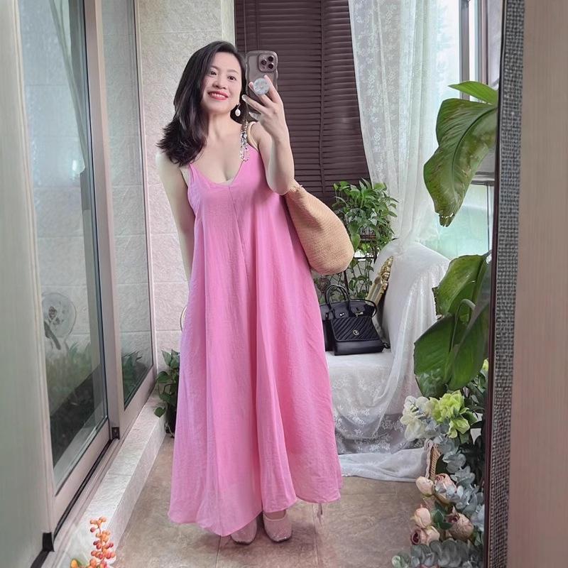 Розовое платье-слинг феи - Женское летнее длинное платье во французском стиле 2025 года