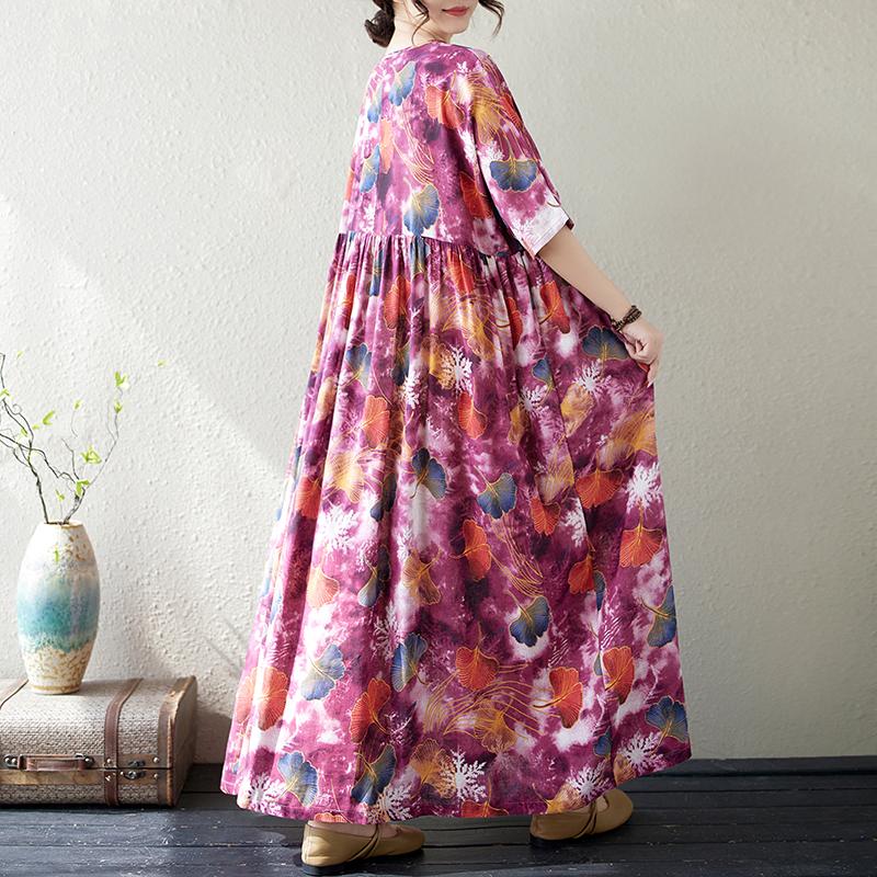 DIMANAF Женское 2025 Новое Летнее Повседневное Платье Большого Размера Базовое Свободное Длинное Платье Макси С Принтом Винтаж