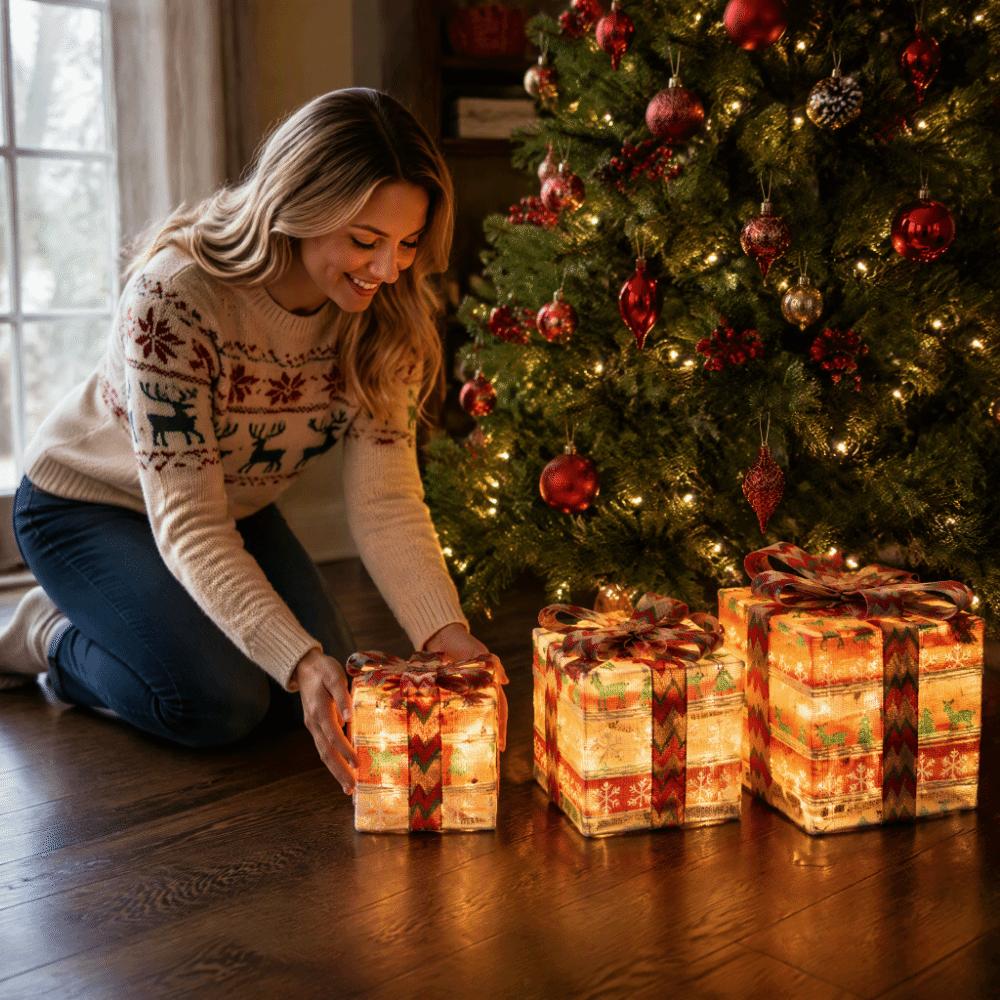 Premium Lightweight Material LED Lighted Christmas Gift Boxes Gift Box String Lights Holiday Decor